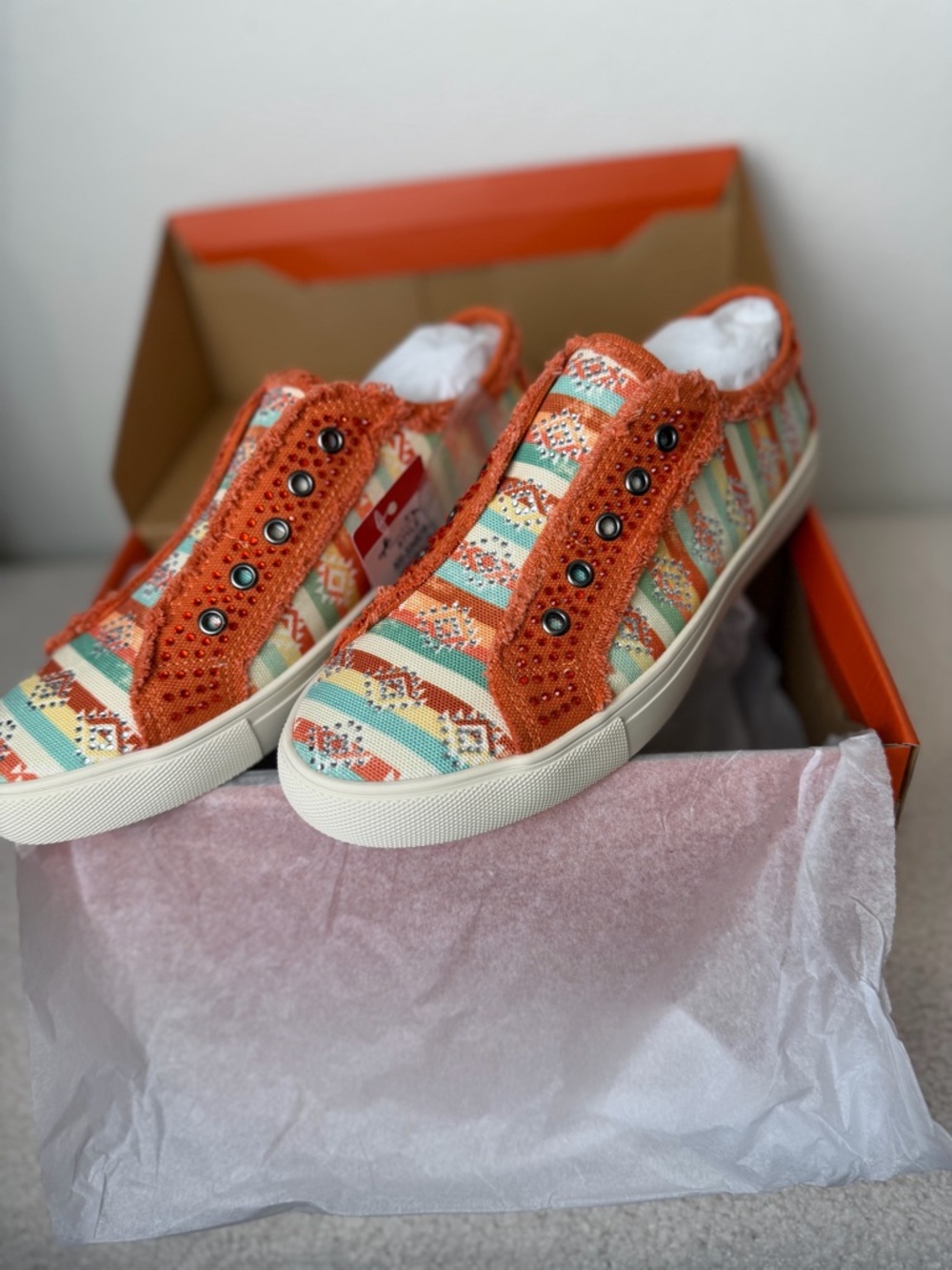 Montana West Orange & Multicolor Aztec Slip-On Sneakers-NIB - Picture 5 of 10
